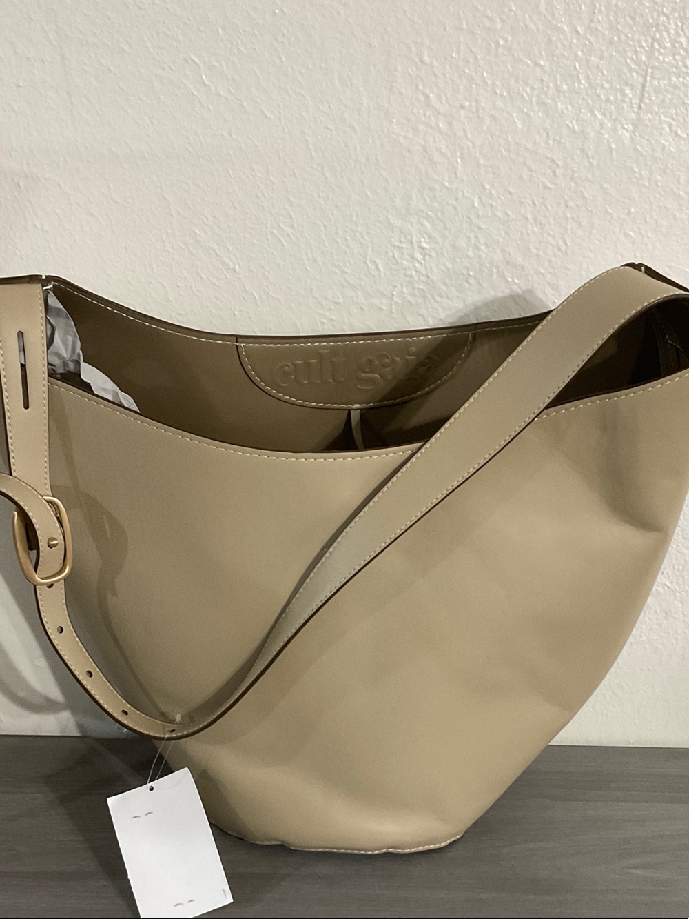 cult gaia Taupe-Cream Leather Hobo Shoulder Bag